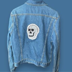 Calvin Klein Jeans Denim Jacket with handmade Skull Punch Needle Patch.